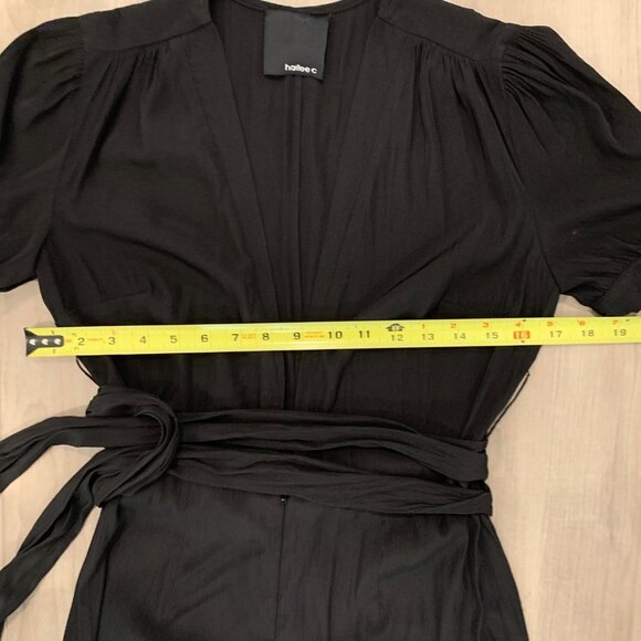 HAILEE C Black Tie Waist V Neck Short Sleeve Wide leg Jumpsuit S - Picture 6 of 12